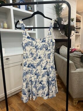 Blue and White Toile Print Summer Dress